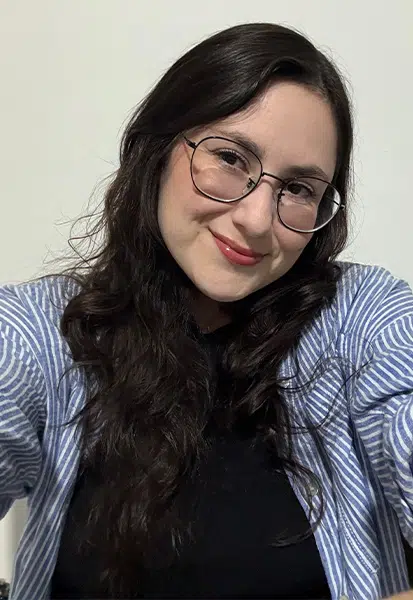 a woman wearing glasses