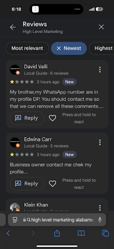 Demand for payment shown inside review thread - panel 7